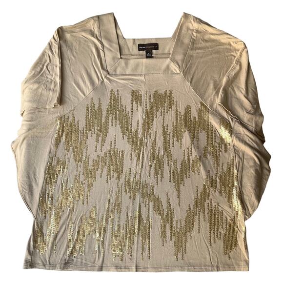 Dana Buchman Women’s Short Sleeve Blouse size S, Beige w Bling Golden Sequin - Picture 1 of 7